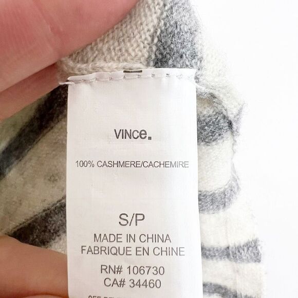 Vince Sweater Womens Small 100% Cashmere Striped Cream Neck Blue Gray Cream - Picture 5 of 8